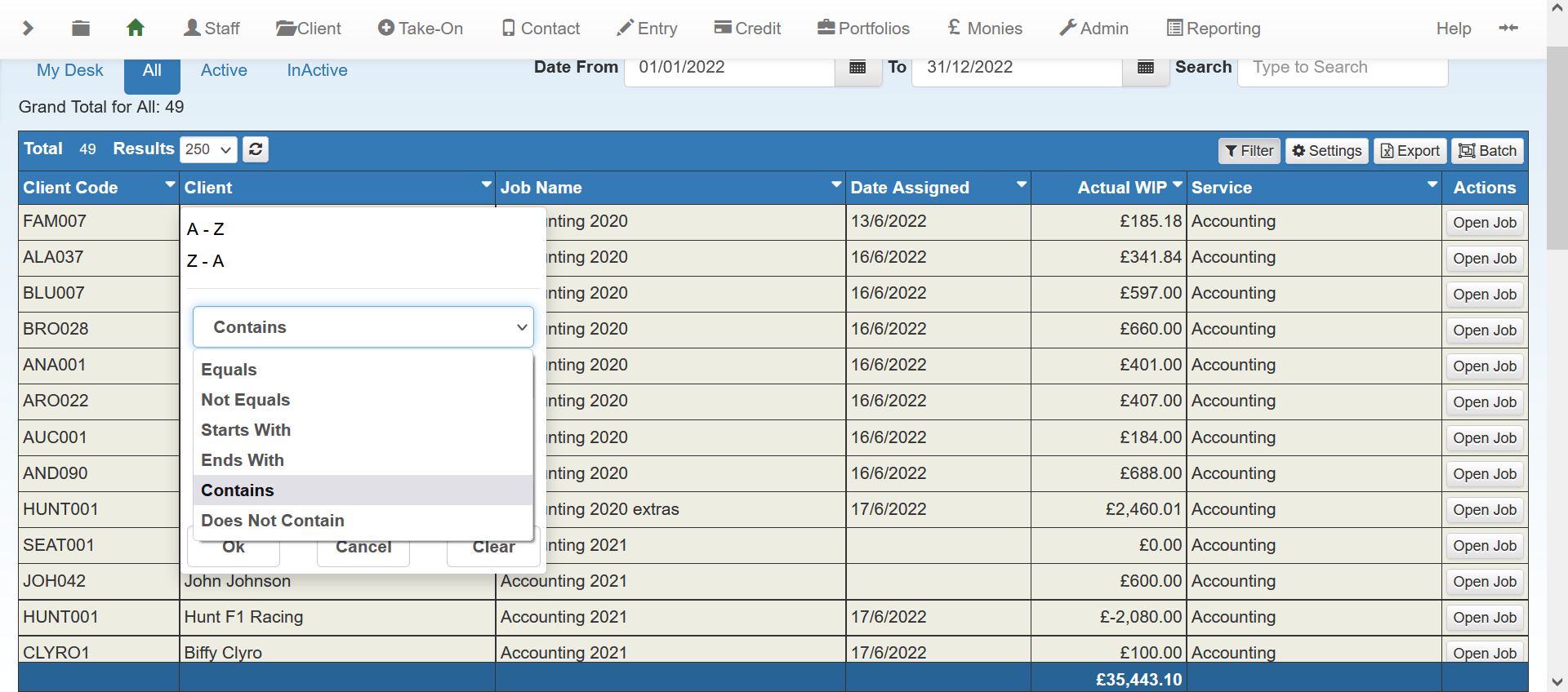 grid filtering options